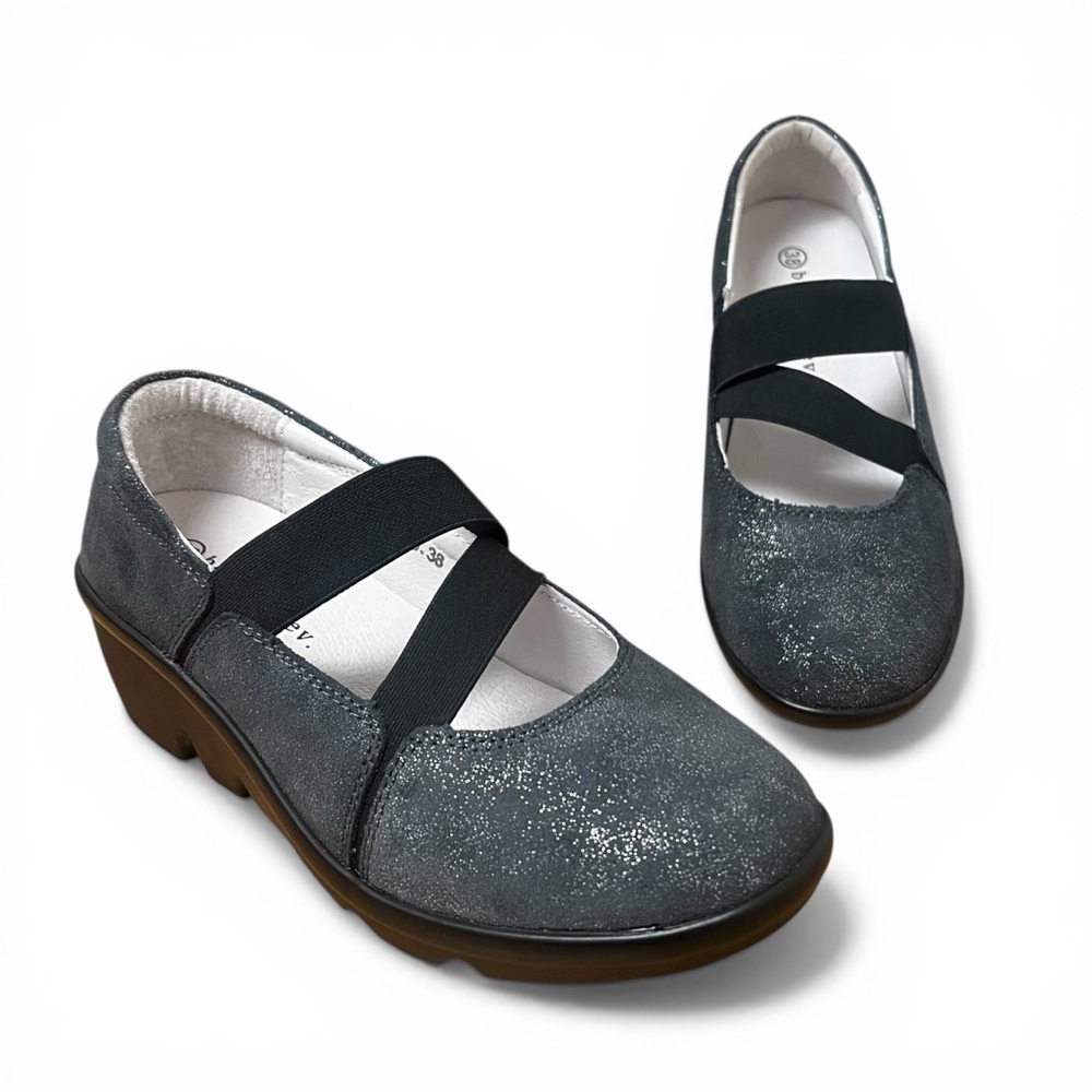 Bernie Mev Metallic Gray Leather Ballet Wedge Comfort Shoes Size 7 Whimsigoth